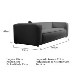 Sofá 2 Lugares 160cm Orgânico Luxo Recepção Cecília Linho - Amarena Móveis Cor Cinza Escuro - 6