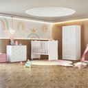 Ver imagem 1 de Conjunto Quarto de Bebê Completo Guarda Roupa Cômoda e Berço com Rodízio Doce Sonho Branco