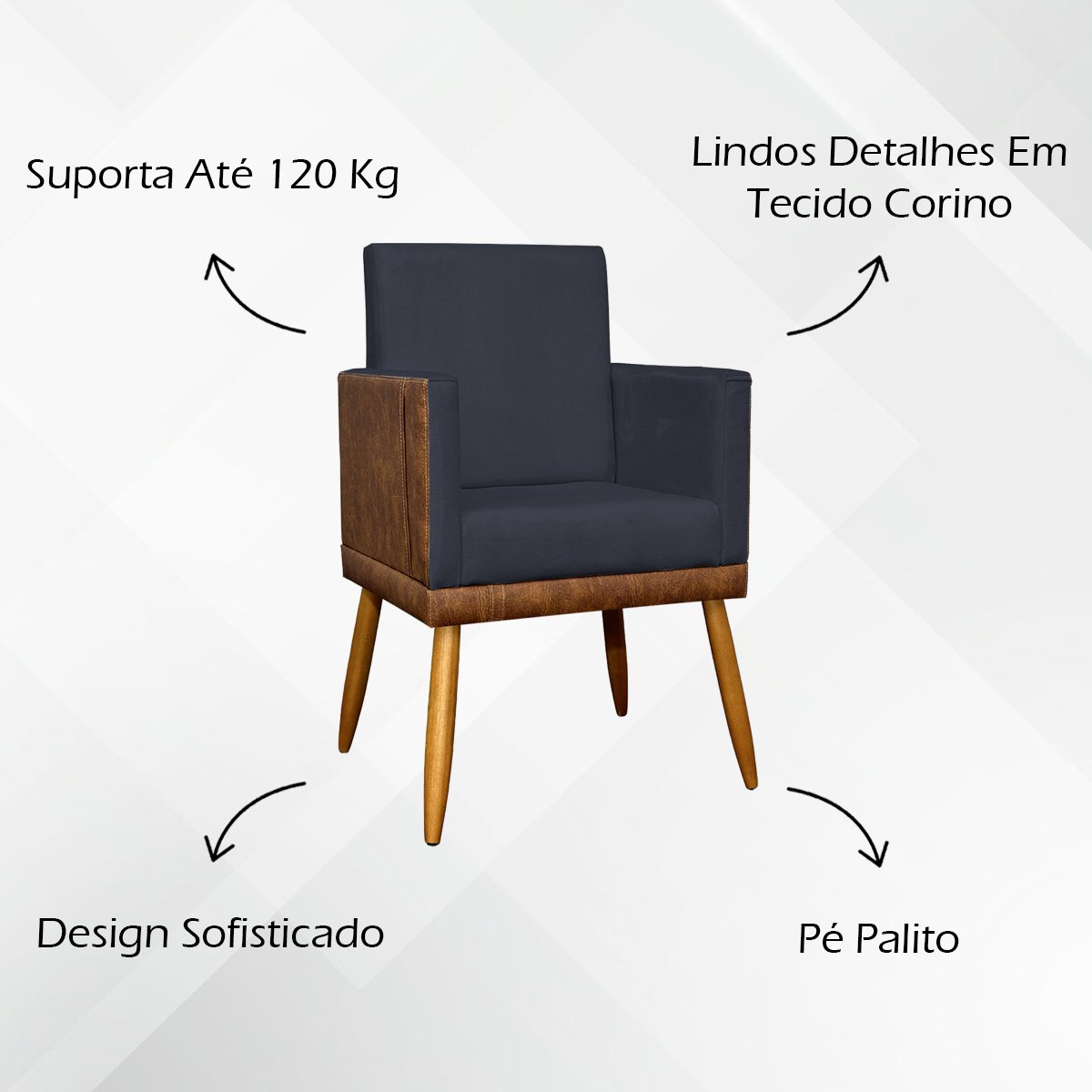 Kit 3 Poltronas Decorativas Modernas para Sala Lis Corino e Suede Cores Pé Palito - 6