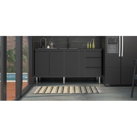 Gabinete de Cozinha em Aço 1,74m Cozimax – com Amortecedor e Divisor de Talheres:preto