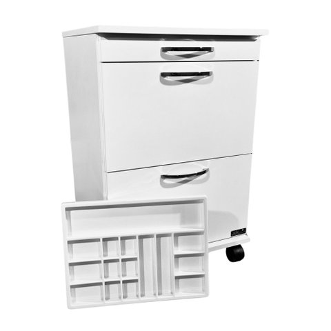 Clínica: Mesa Auxiliar 2 Gavetas, Mdf, Rodízios Reforçados