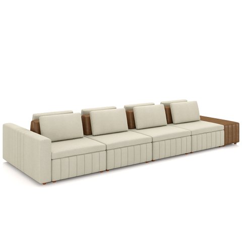 Sofá Ilha e Puff Sala Living 465cm Siesta M22 Linho Cru/marrom - Mpozenato