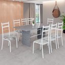 Ver imagem 1 de Conjunto Sala de Jantar Mesa Retangular 180x75cm Tampo Granito Ocre 8 Cadeiras Marselha Branco/Paraopeba