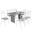 Ver imagem 2 de Conjunto Sala de Jantar Mesa Retangular 180x75cm Tampo Granito Ocre 8 Cadeiras Marselha