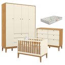 Ver imagem 1 de Quarto de Bebe Unique 4 Portas com Cômoda 6 Gavetas Off White Freijó Eco Wood e Colchão Gazin - Mati