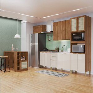 Armário de Cozinha Heloisa com Balcão para Pia e Cooktop com Bancada 13 Portas 3 Gavetas Wengue/cris