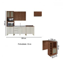 Armário de Cozinha Heloisa com Balcão para Pia e Cooktop com Bancada 13 Portas 3 Gavetas Wengue/cris - 4