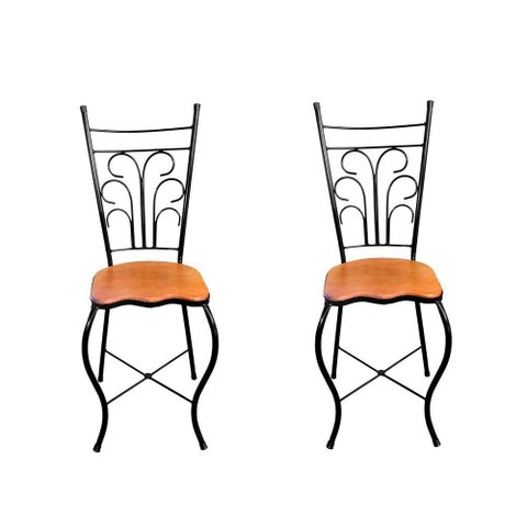Cadeira de Jantar para Mesa de Chá Conjunto com 2 Estilo Industrial Rustica Ferro e Madeira