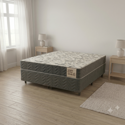 Cama Box Queen D33 Of 1,58x198x0,42 Montreal Yescasa Branco/Cinza