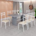 Ver imagem 1 de Conjunto Sala de Jantar Mesa Retangular 180x75cm Tampo Granito Ocre 8 Cadeiras Marselha Branco/Creme