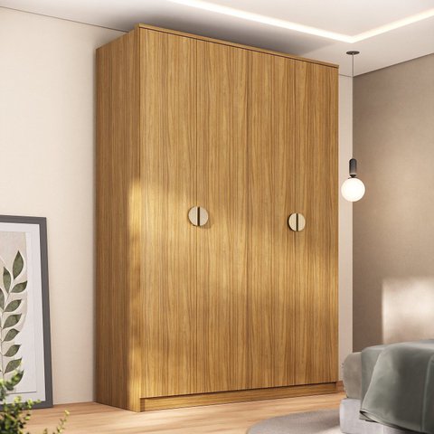 Guarda Roupa Solteiro 100% MDF BP 4 Portas 2 Gavetas Asti Marrom/Nogueira