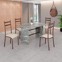 Ver imagem 1 de Conjunto Sala de Jantar Mesa Retangular 120x75cm Tampo Granito Topázio 4 Cadeiras Marselha Marrom/Creme