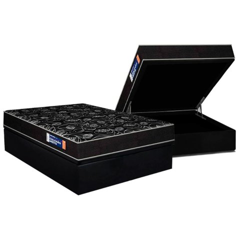 Conjunto Box Baú Casal: Colchão Espuma Plumatex D28 Isopluma Vip + Base Crc Suede Black(138x188)