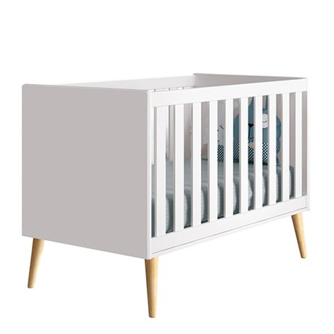 Berço Mini Cama Retrô Theo com Pé em Madeira Natural – Branco Fosco