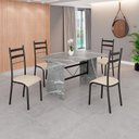 Ver imagem 1 de Conjunto Sala de Jantar Mesa Retangular 120x75cm Tampo Granito Topázio 4 Cadeiras Marselha Preto/Creme/Fosco