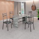 Ver imagem 1 de Conjunto Sala de Jantar Mesa Retangular 120x75cm Tampo Granito Topázio 4 Cadeiras Marselha Prata/Preto Floral/Mart