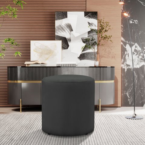 Puff Banqueta Viena Decorativo Redondo Veludo Cinza
