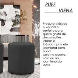 Puff Banqueta Viena Decorativo Redondo Veludo Cinza - 2