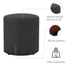 Puff Banqueta Viena Decorativo Redondo Veludo Cinza - 3