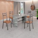 Ver imagem 1 de Conjunto Sala de Jantar Mesa Retangular 120x75cm Tampo Granito Topázio 4 Cadeiras Marselha Prata/C. Marrom/Mart