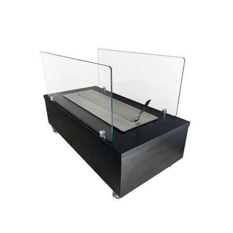 Lareira Ecológica 60 Cm Inox Etanol Álcool Rodízios Preto Aquecedor Vidros