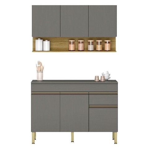 Cozinha Modulada Line Composição 6 Gris Freijó - Kits Paraná
