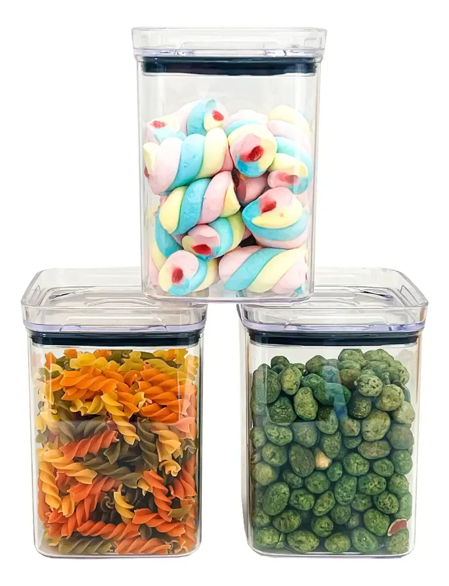 Kit 3 Potes Hermeticos Medios Vedacao Forte Empilhavel Cozinha Organizada Vitahome