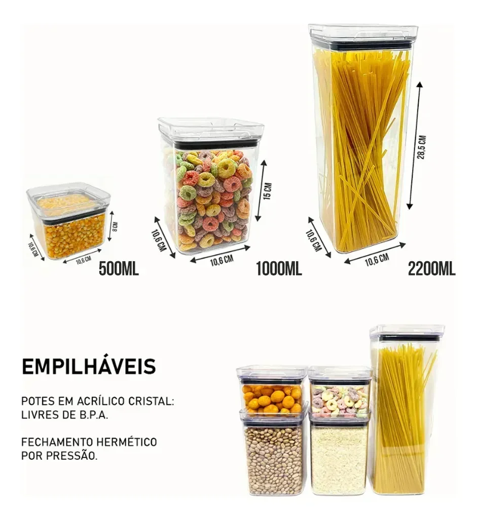 Ver imagem 2 de Kit 3 Potes Hermeticos Medios Vedacao Forte Empilhavel Cozinha Organizada Vitahome