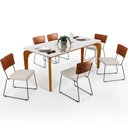 Ver imagem 1 de Mesa De Jantar Capri 160 Off White Com 6 Cadeiras Allana B05 Couríssimo Camel Linho Cru - Lyam