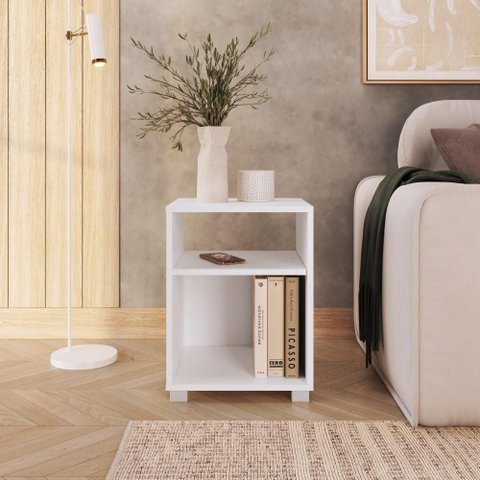 Mesa de Cabeceira Siena com Prateleira Cor Branca - Completa Móveis