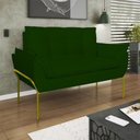 Ver imagem 5 de Kit 2 Poltronas + Namoradeira Pé Metal Dourado Recepção Sala Cor:verde
