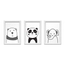 Ver imagem 1 de Kit 3 Quadros Decorativos Animais Preto e Branco 24x34cm MDF