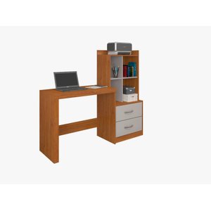Mesa de Estudo com Estante Alana 2 Gavetas 4 Nichos:cinamomo / Off