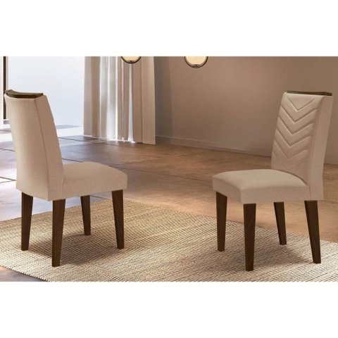 Cadeira Sala de Jantar Londrina Madeira Kit 2 Un Capuccino/Linho Bouclê Creme - Rufato