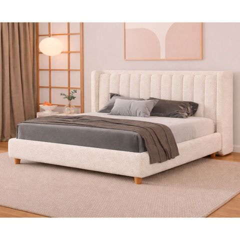 Cama Japonesa com Cabeceira Seo-yeon Casal Bouclé Off White - Sallar Home