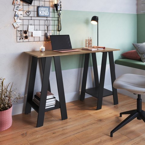 Mesa Escrivaninha Cavalete para Escritório 120cm Mel E Preto