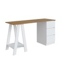 Ver imagem 2 de Mesa Escrivaninha Cavalete com Gavetas 3 Gavetas 135cm Mel E Branco