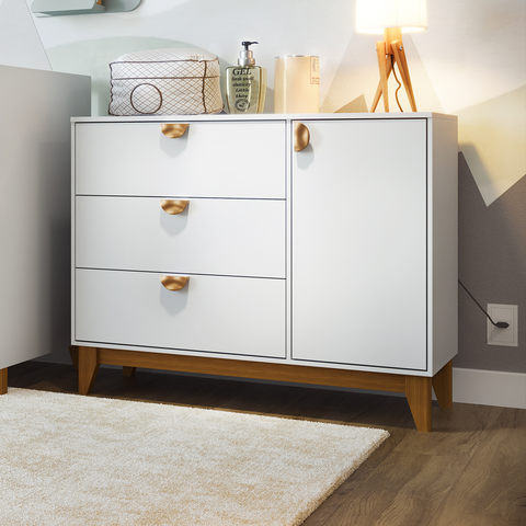 Cômoda para Quarto 1 Porta 3 Gavetas Magia Branco