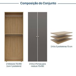 Guarda-roupa 2 Módulos 4 Portas 6 Prateleiras Frame Cabecasa madeiramadeira - 3