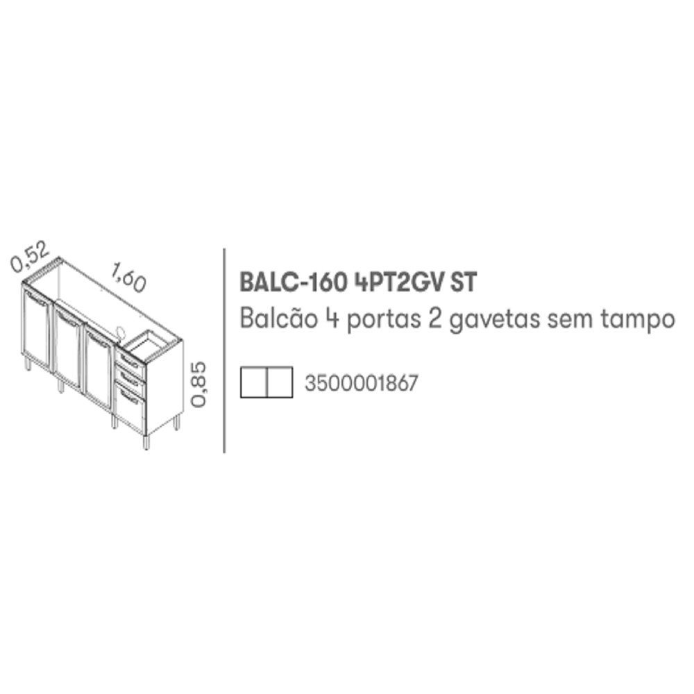 Balcao Itatiaia New Premium 4 Portas 2 Gavetas - 3