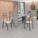 Ver imagem 1 de Conjunto Sala de Jantar Mesa Retangular 120x75cm Tampo Granito Topázio 4 Cadeiras Marselha Prata/Creme/Mart