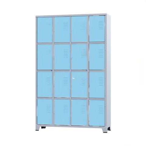 Armário Roupeiro de Aço para Vestiário 16 Portas Locker Azul Claro com Chave