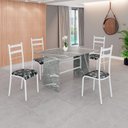 Ver imagem 1 de Conjunto Sala de Jantar Mesa Retangular 120x75cm Tampo Granito Topázio 4 Cadeiras Marselha Branco/Preto Floral