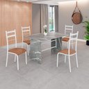 Ver imagem 1 de Conjunto Sala de Jantar Mesa Retangular 120x75cm Tampo Granito Topázio 4 Cadeiras Marselha Branco/C. Marrom
