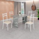 Ver imagem 1 de Conjunto Sala de Jantar Mesa Retangular 120x75cm Tampo Granito Topázio 4 Cadeiras Marselha Branco/Creme