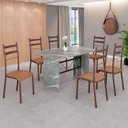 Ver imagem 1 de Conjunto Sala de Jantar Mesa Retangular 140x75cm Tampo Granito Topázio 6 Cadeiras Marselha Marrom/C.