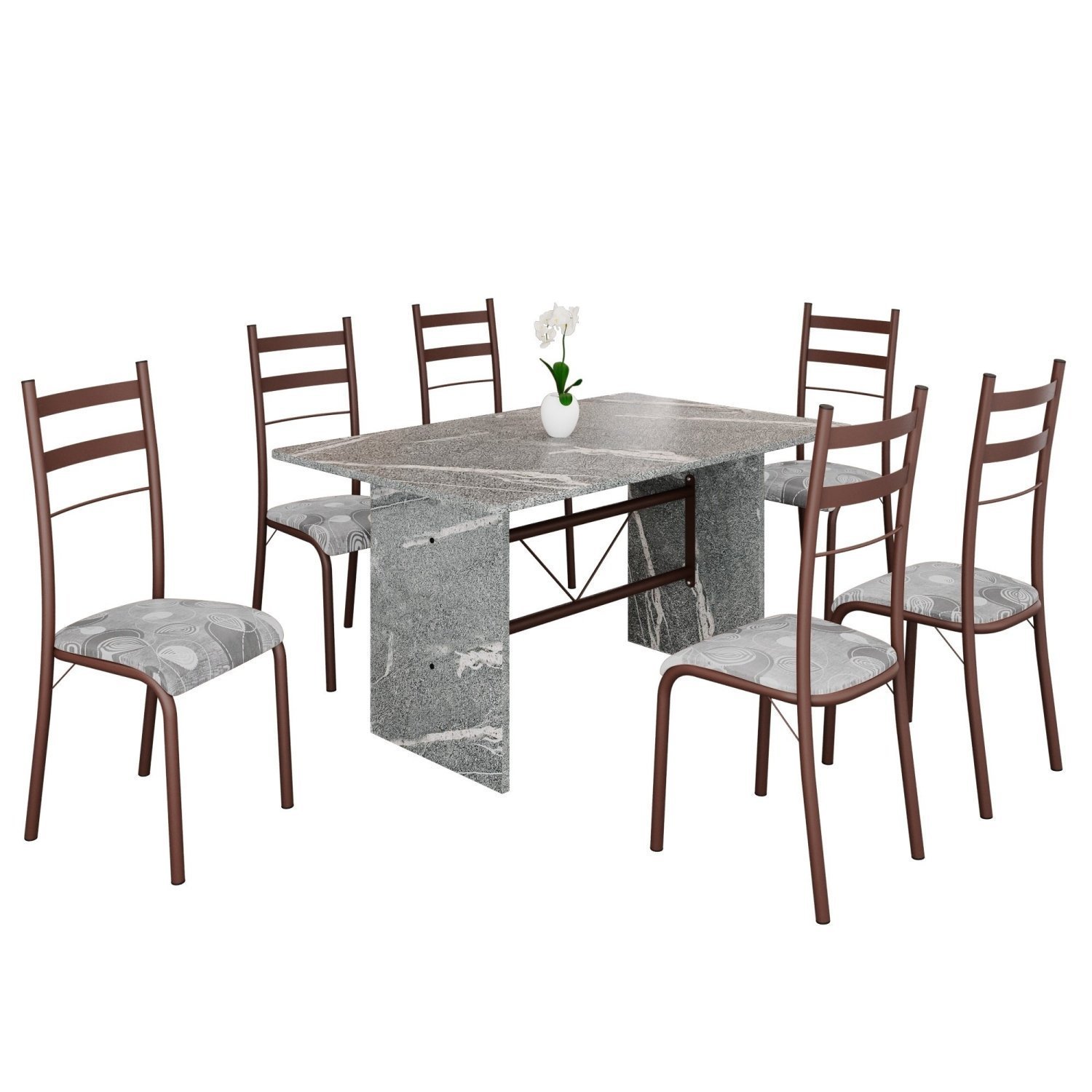 Conjunto Sala de Jantar Mesa Retangular 140x75cm Tampo Granito Topázio 6 Cadeiras Marselha - 2