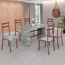 Ver imagem 1 de Conjunto Sala de Jantar Mesa Retangular 140x75cm Tampo Granito Topázio 6 Cadeiras Marselha Marrom/Paraopeba