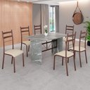 Ver imagem 1 de Conjunto Sala de Jantar Mesa Retangular 140x75cm Tampo Granito Topázio 6 Cadeiras Marselha Marrom/Creme