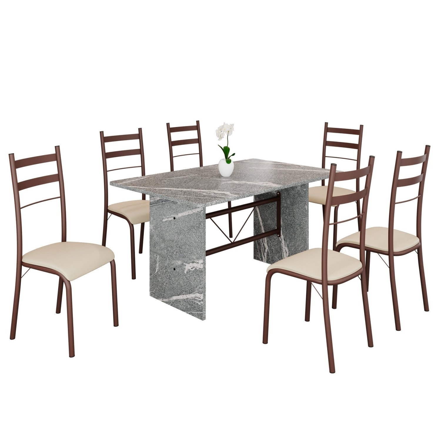 Conjunto Sala de Jantar Mesa Retangular 140x75cm Tampo Granito Topázio 6 Cadeiras Marselha - 2